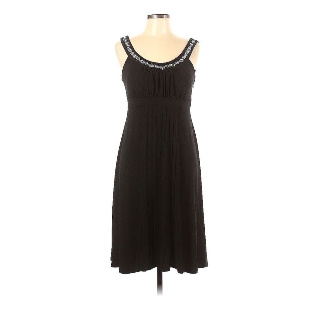 Sangria Dress Knee Length Womens Sz 6 Black Jewelled Neckline Built-In Bra NEW